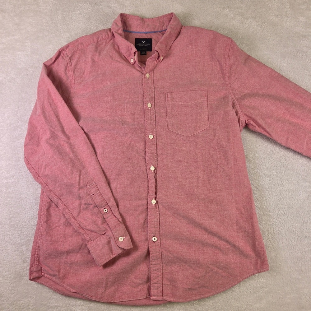 American Eagle Outfitters Classic Fit Red Oxford Button Down Shirt Mens XL